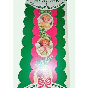 Vintage Christmas Card Holder Minds Eye England 43" Long Green & Red Angel Desig